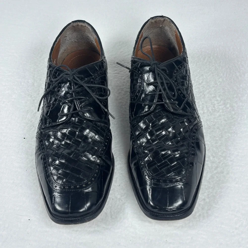 Stacy Adams Woven Oxford Mens 10 M Black‎ Good Leather Brogue Formal Dress Shoes